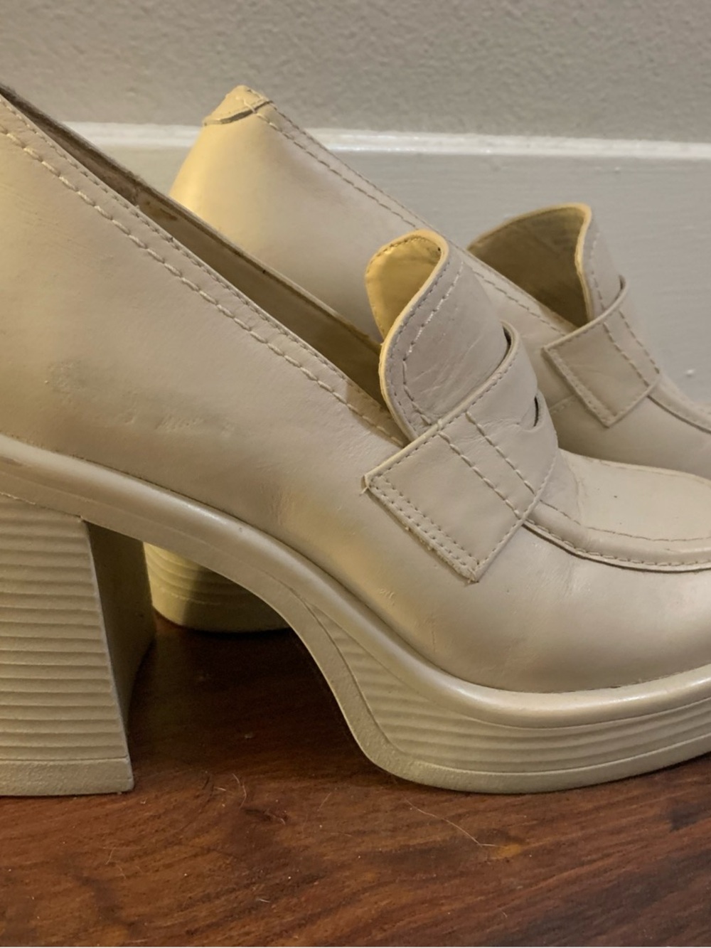 Steve Madden Cream Platform Penny Loafers - Picture 2 of 3